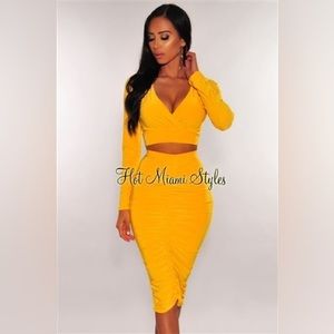 DIJON RUCHED SLIT SKIRT TWO PIECE SET